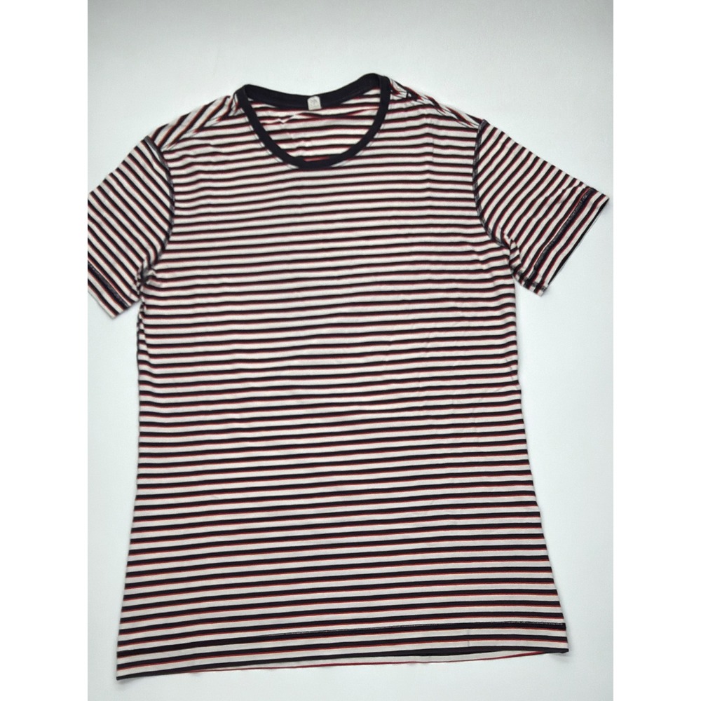 Lululemon Mens Striped Short‎ Sleeve T-Shirt Navy Blue Red White Size M